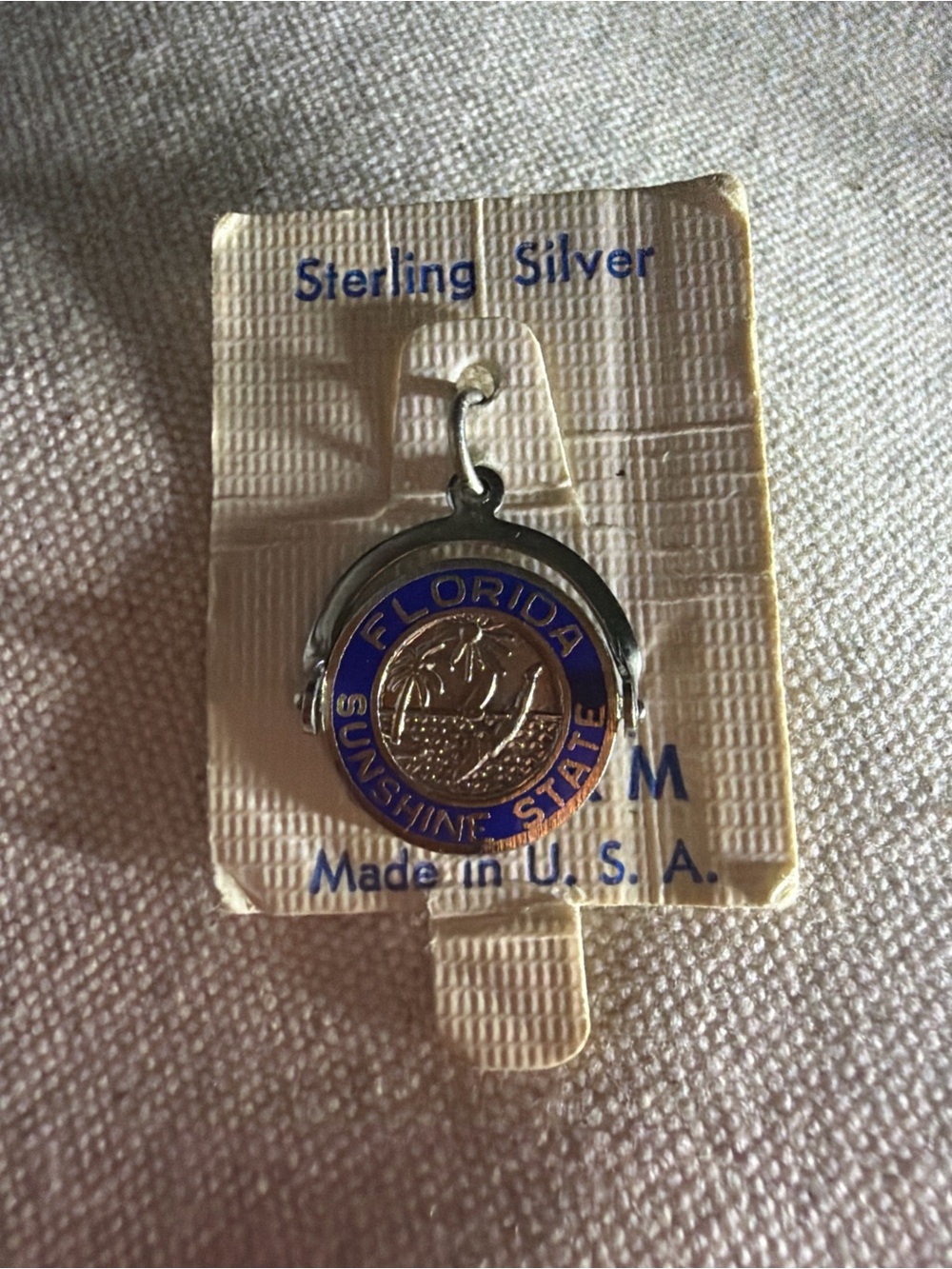 Sterling Silver Florida Sunshine State Enamel Charm - Blue and silver